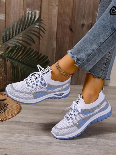  ZOSIVC Damen atmungsaktive Mesh Sneaker, bequeme Schnürschuhe, Casual Schuhe mit niedrigem Profil, Laufschuhe