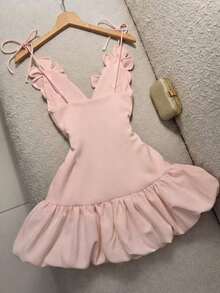 Valentine's Day Party Cocktail Dress, Puff Dress, 3D Floral Strap Mini Dress Summer Elegant - 淺粉色 - 查看 3