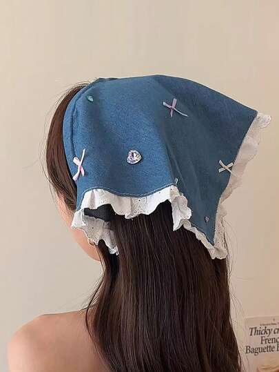 1pc Lace Headband Headscarf Bandana, Countryside Style Triangular Scarf, Fashionable Headpiece For Beach Vibe, Suitable For All Seasons