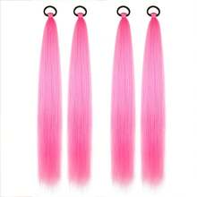 24-Inch Purple Ponytail Hair Extensions With Elastic Band, Synthetic Braided Straight Hair For DIY Braids And Ponytail Hairstyles - Multicolor - View 29