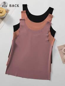 3 piezas Camiseta sin costuras - Camiseta interior sin mangas de cuello redondo suave en colores transparentes/semitransparentes de varios colores - Multicolor - Ver 4
