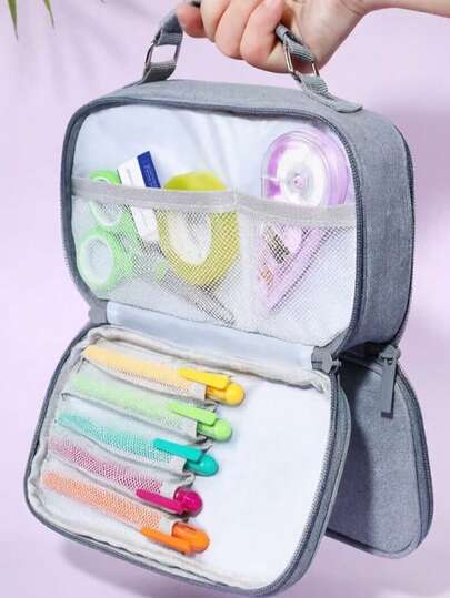 1pc Large Capacity Pencil Case, Portable Zipper Pencil Bag, Minimalist Stationery Storage Pouch, Suitable For Students, School And Office Use, Back To School Essential, School Supplies, Pencil Case, Backpack