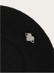 1pc Unisex Beret Hat, Couple Style Casual Beret - Black - View 4