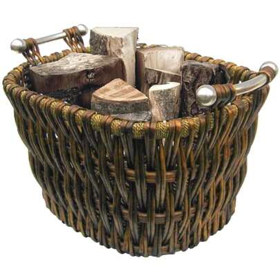 Wicker Willow Log Basket & Silver Handles Manor Bampton Fireside Accessory