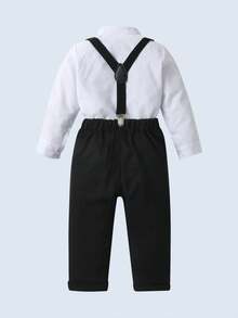 BOARNSEORL 2 件套男婴绅士服装套装，长袖有领白衬衫配领结和黑色吊带裤，时尚精致，适合生日派对、婚礼、葬礼 - 黑色 - 查看 3