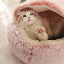 Semi-Enclosed Cat/Dog Bed, Pet Nest, Enclosed Cat House, Pet Supplies. Suitable For Small Cats, Small To Medium Cats And Dogs. Fluffy Round Covered Cat/Dog Bed. - Multicolor - View 5