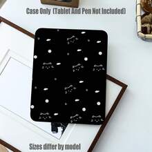 纯黑背景上，简洁可爱的白色猫咪轮廓，搭配小鱼、粉色波点和螺旋线条，柔和、可爱又俏皮，充满治愈感和童趣，宛如一只躲在夜色中的小猫。三折亚克力透明保护套，带笔槽，高清透明，防震耐用。 - 彩色 - 查看 2