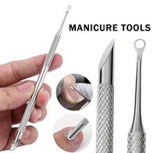 Stainless Steel Cuticle Pusher Nail Care Tool, Multi-Function Dead Skin Remover, Portable & Durable, Foot Care & Manicure File - Apricot - View 1