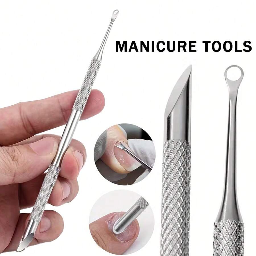 Stainless Steel Cuticle Pusher Nail Care Tool, Multi-Function Dead Skin Remover, Portable & Durable, Foot Care & Manicure File - Apricot - View 1