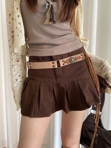 1件女士卡其色PU波西米亚绒面革编织腰绳 - 卡其色 - 查看 4