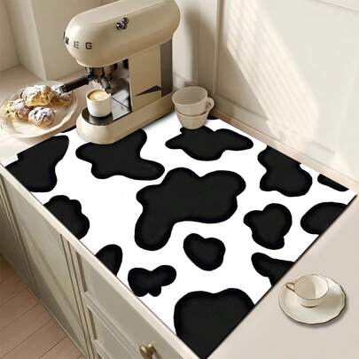 1pc Cream Leopard Print Absorbent Drying Mat, Kitchen Decor Coffee Machine Pad, Handmade Coffee Pot Draining Mat, Kitchen Floor Mat, Dining Table Mat, Kitchen Counter Dish Drying Pad, Breakfast Mat, Heat-Resistant Anti-Slip Draining Mat, Diatomite Draining Mat, Hides Stains, Super Absorbent Kitchen Mat, Easy To Clean Dish Rack Mat, Suitable For Kitchen, Dining Table, Coffee Shop, Bar, Holiday, Party, Home Decor, Holiday Gift