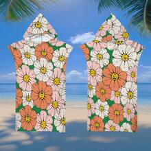 1pc Heart, Stripe, Fruit, Flower, Ocean Element Hooded Printed Cloak, Ultra-Fine Fiber Beach Blanket And Hooded Beach Wrap 2-In-1, With Buttons, Unbuttoned Can Be Converted Into Beach Blanket, Super Absorbent Towel, Suitable For Travel, Pool, Diving, Surfing, Yoga, Camping - Multicolor - View 11