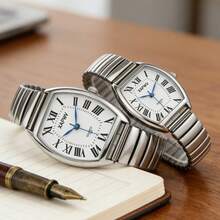 XAPWV Đồng hồ đôi co giãn thoải mái, đồng hồ đeo tay thời trang tối giản hình thùng, số La Mã, dành cho nam và nữ. - Nhiều màu - Xem 6