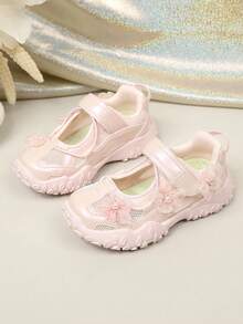 Giày thể thao Mary Jane lưới màu hồng họa tiết hoa cho bé gái, giày thể thao đế dày có khóa dán cho trẻ em, giày công chúa thoáng khí mùa hè cho bé gái. - Hồng - Xem 3