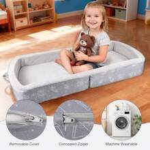 Cama de viaje portátil para niños pequeños con funda lavable plegable para el hogar viajes y camping cuna de espuma suave para dormir para niños de 18 m en adelante sin montaje gris - Gris - Ver 4