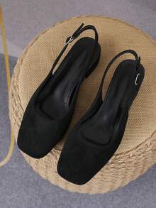 Giày lười nữ màu đen mũi vuông, không quai, gót vuông thấp 3cm, chất liệu da lộn, kiểu dáng thanh lịch, đa năng, thích hợp cho công sở, đi làm, năm 2026. - màu đen - Xem 4