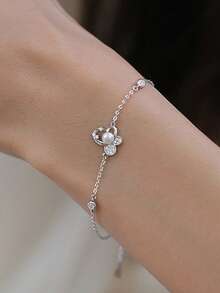 1 Bracelet papillon avec perle pour femmes avec un design de niche, mode haut de gamme, tempérament exquis, accessoire polyvalent et simple. Cadeau de la Saint-Valentin pour la petite amie - Argent - Voir 4