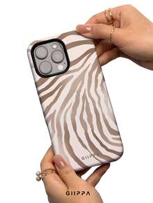 GIIPPA Zebra Pattern Beige Zebra Print Phone Case - Durable, Anti-Drop, Waterproof, Glossy Finish, Elegant Abstract Tough Case Compatible With IPhone - Brown - View 4