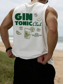 1pc Men's Summer Casual Fruit Juice Print Round Neck Tank Top - White - View 1