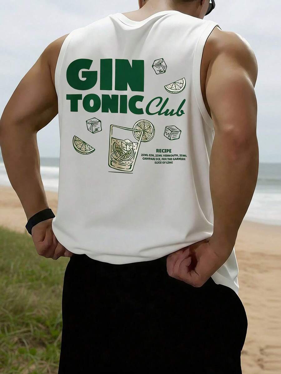 1pc Men's Summer Casual Fruit Juice Print Round Neck Tank Top - White - View 1