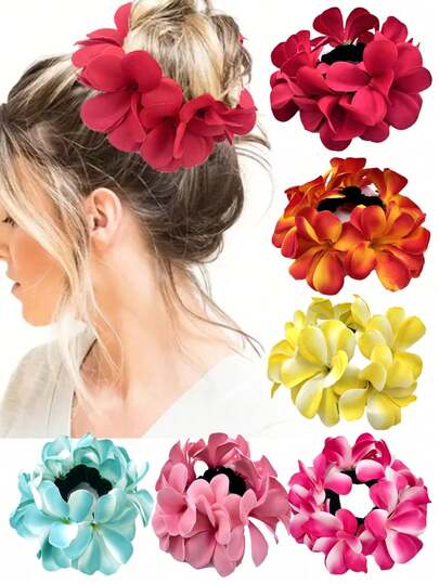 1pc Fabric Chrysanthemum Flower Hair Scrunchie, High Elasticity Suitable For Buns, Hair Accessory For Girls