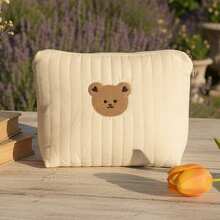 1pc Portable Zippered Embroidered Cartoon Animal Baby Diaper & Bottle Storage Mommy Makeup Bag, Travel Organizer - Apricot - View 14