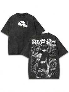 230g Washed T-Shirt, Diablo II Wind Printed High-Quality Batik Cotton Retro Fashion Brand T-Shirt, Suitable For Everyday Wearing T-Shirts, Outdoor Holiday Sports, Gifts For Comic Lovers. - màu đen - Xem 1