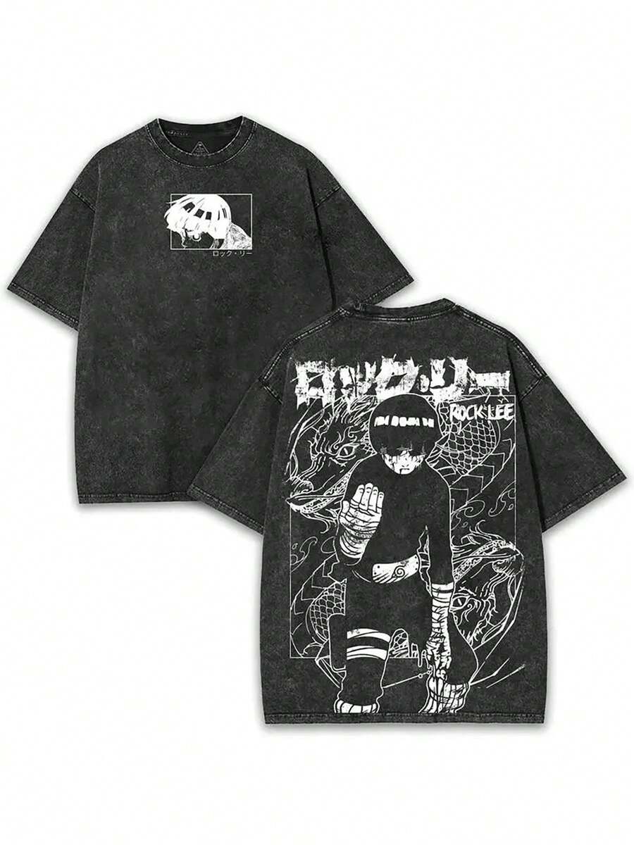 230g Washed T-Shirt, Diablo II Wind Printed High-Quality Batik Cotton Retro Fashion Brand T-Shirt, Suitable For Everyday Wearing T-Shirts, Outdoor Holiday Sports, Gifts For Comic Lovers. - màu đen - Xem 1