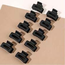 迷你黑色哑光方形理发器（10个装）夏季发饰沙滩夹度假发夹 - 黑色 - 查看 5