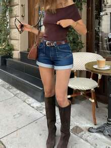 Quần short denim nữ mùa hè, kiểu dáng thường ngày, năng động, co giãn, ôm sát, có túi, thích hợp cho các bữa tiệc. - Rửa trung bình - Xem 4