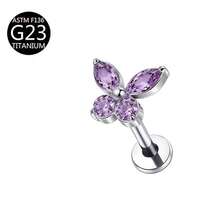 1pc G23 Titanium Internally Threaded 1.0/1.2 Piercing Earring With Butterfly Zirconia Stone, Multi-Color, Suitable For Women's Daily Wear - Butterfly - View 18