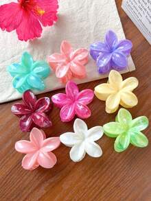 9件套 女孩扎染蛋花发夹，简约发圈，发爪，海滩度假拍照道具 - 彩色 - 查看 6