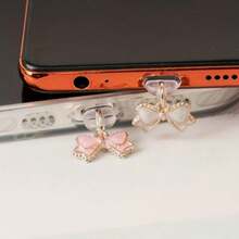 1 chiếc nút chặn bụi điện thoại hình nơ màu hồng và trắng trang nhã, quà tặng cho các cặp đôi/gia đình/bạn bè, tương thích với các dòng /Type-C, phụ kiện mặt dây chuyền điện thoại. - Nhiều màu - Xem 3