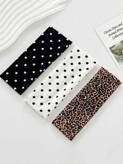 1/3 件装 女士优雅甜美黑白波点印花弹力运动发带，适合日常、健身、跑步、瑜伽等场合，吸湿排汗，波西米亚风发带，优雅秋冬女士发饰，礼品，旅行，女士礼物