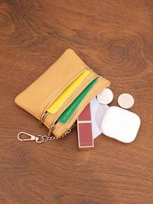 女士迷你多层零钱包，荔枝纹理，带挂钩卡零钱包 - 黃色 - 查看 8