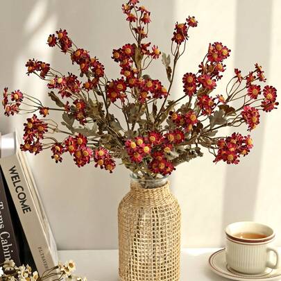 1PC Artificial Silk Flower - Daisy Bouquet, Simulated Bouquet, Suitable For Home, Dining Room, Living Room, Outdoor Garden Decoration, Used For Wedding, Family Garden And Party Decoration, Artificial Flowers, Wedding Flowers, Bridal Bouquet, Wedding Supplies, Wedding Decoration, Decorative Flowers, Spring Decoration