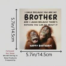 Interesting Orangutan Birthday Cards With Kraft Paper Envelopes - Perfect For Brothers' Birthdays, Lovely And Affordable Stationery | Wedding Souvenirs | Invitations | Funny Stuff | Important Anniversaries, Gift Exchanges For Brotherly Jokes, Fun Family Celebrations, Also Suitable For Brothers, Siblings, Male Friends, Colleagues, And Anyone Who Enjoys Making Sarcastic And Playful Humorous Remarks About Brothers - A - View 2