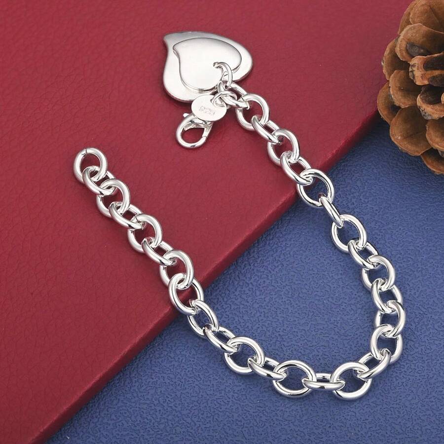 Vòng tay hình trái tim hai lớp mạ bạc 925 tinh tế, phụ kiện thời trang cho nữ dự tiệc cưới. - Bạc - Xem 1