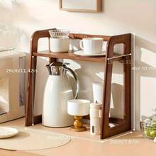 双层竹制台面置物架 - 现代米色风格，天然木纹饰面，多功能置物架，适用于厨房、办公室、卧室、宿舍 - 非常适合存放杯子、玻璃杯 - 坚固的框架设计，竹制层板，实用收纳架，垂直置物架 - 彩色 - 查看 5