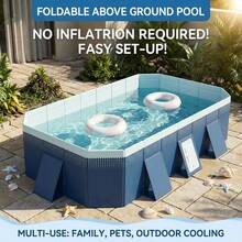 Foldable Above Ground Pool, No Inflation Required & Easy Setup, Sturdy Panel Structure For Stability, Large Capacity For Family Use, Multi-Use For Family, Pets & Outdoor Cooling, Portable Collapsible Design For Compact Storage, Ideal For Backyard, Patio & Garden Summer Water Fun, Durable Leak-Proof Construction, Perfect Outdoor Water Entertainment Equipment For Gatherings & Pet Bathing - 2.6 米 豚藍 免安裝折疊泳池 - 查看 9