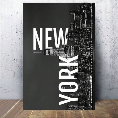 1pc New York City Skyline Canvas Art - Frameless Modern NYC Poster - Empire State Building, Bold Typography - Black & White Manhattan Nighttime Cityscape - Minimalist Urban Decor - Perfect For Living Room, Office, Dorm - Ideal NYC-Themed Gift