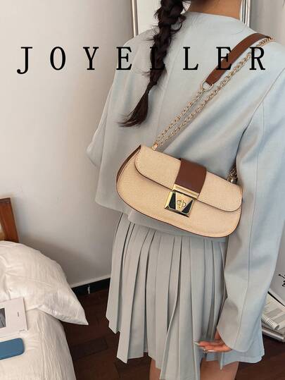 2025新款极简主义法棍包，女士时尚拼接单肩包/斜挎方包