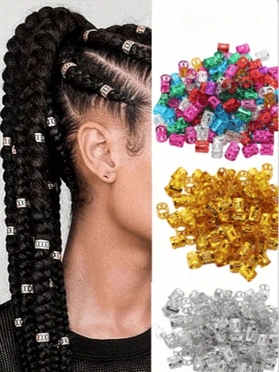 100pcs/50pcs Colorful Dreadlock Hair Rings Hair Extension Buckles DIY Jewelry Accessories Metal Hip Hop Punk Hair Accessories, Claw Clips,Summer,Holiday,Travel, Head Accessories - Multicolor - View 1