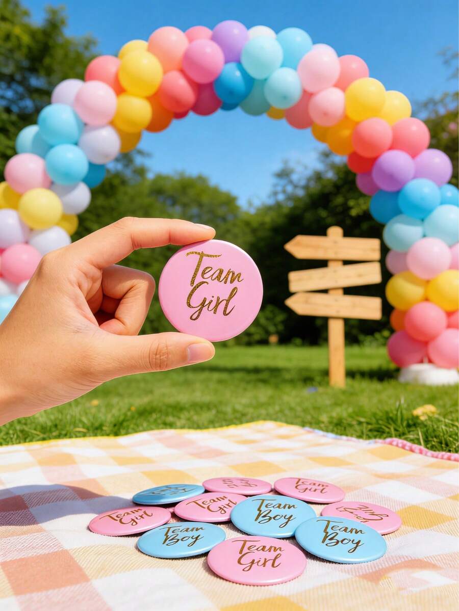 20枚粉色、蓝色、金色闪光字母圆形徽章胸针，适合作为派对礼物、投票活动及各种季节的派对用品。 - 多款 - 查看 1