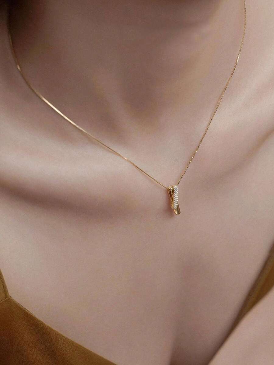 1pc Fashion Cubic Zirconia Geometric Pendant Necklace For Women For Daily Decoration - 黃金 - 查看 1
