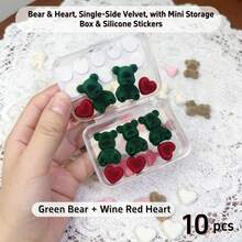 10pcs Plush Bear Heart Shaped Decor Set, With Adhesive Tape And Storage Box, Multi-Color Resin Pendant For DIY Jewelry And Phone Case Crafting - Multicolor - View 19