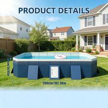 Foldable Above Ground Pool, No Inflation Required & Easy Setup, Sturdy Panel Structure For Stability, Large Capacity For Family Use, Multi-Use For Family, Pets & Outdoor Cooling, Portable Collapsible Design For Compact Storage, Ideal For Backyard, Patio & Garden Summer Water Fun, Durable Leak-Proof Construction, Perfect Outdoor Water Entertainment Equipment For Gatherings & Pet Bathing - Bể bơi bơm hơi, gấp gọn, màu xanh biển, sâu 2,6 mét - Xem 3