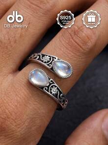 1pc Vintage S925 Sterling Silver Moonstone Pear-Shaped Women's Thumb Ring, Elegant Classic Style, Love Contract Ring, Suitable For Graduation, Proposal, Engagement Gift, Women's Daily Wear, Loyalty Ring, Halloween, Valentine's Day, Mother's Day, Birthday Gift, Comes With Gift Box - Moonstone Pear-shaped Open Ring - View 7