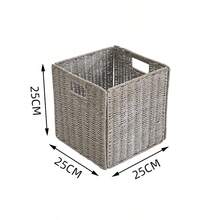 1pc Rectangular Woven Rattan Basket, Bohemian Style Water Dipper Woven Storage Basket With Built-In Handle, Handmade Woven Storage Basket, Suitable For Living Room Shelf, Bathroom Tissues, Coffee Table, Sundries, Keys, Cosmetics, Home Decor - Grey - View 10