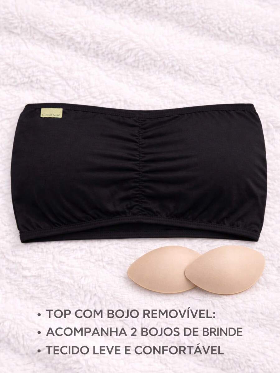 Top com Bojo Removível Sem Alça Ideal para o Dia a Dia Conforto Máximo Sutiã Top Faixa Bustiê Tomara que Caia Lingerie Sem Alça Sutiã Com Bojo Removível Melhor Custo Benefício 2em 1